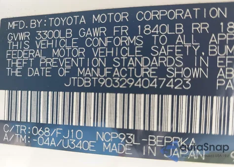 2009 Toyota Yaris z USA, uszkodzony, nr VIN JTDBT903294047423